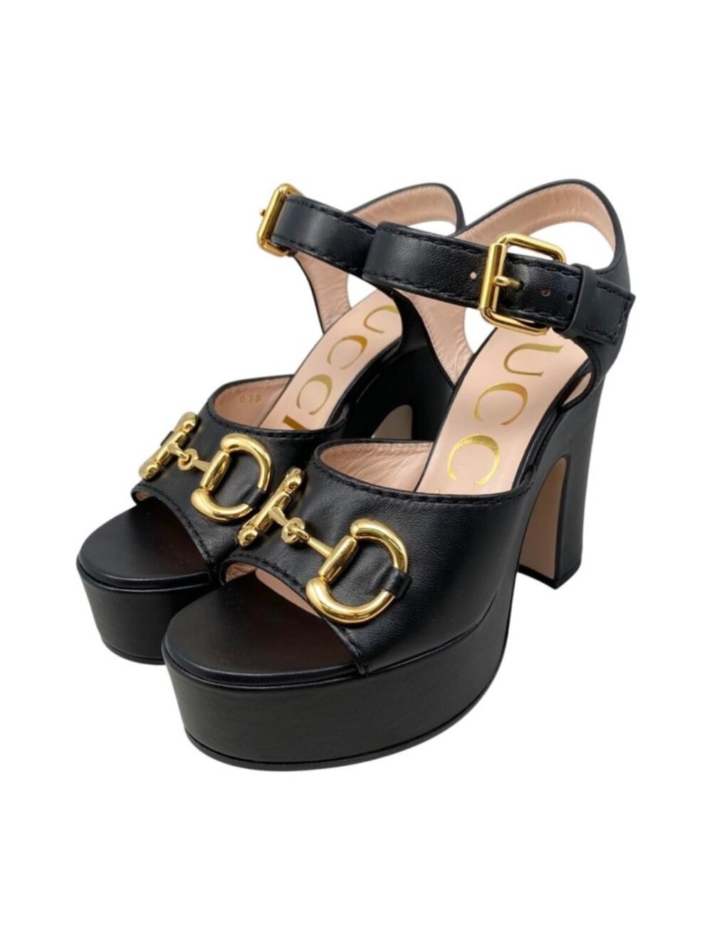 Gucci Sandals Horsebit Platform Nappa Leather Black Gold